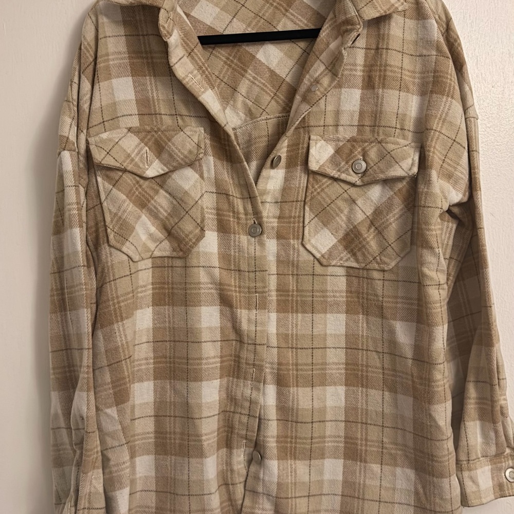 Altar'd State Cream and Tan Plaid Shirt